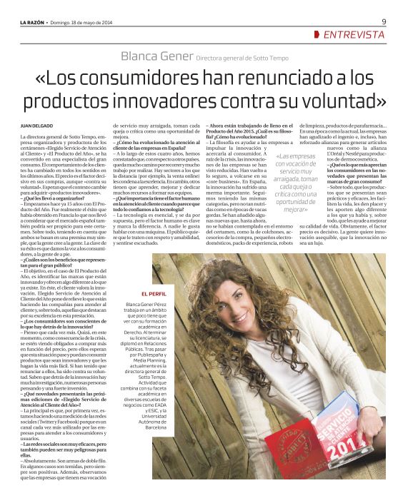 Entrevista A Blanca Gener, Directora General Del Producto Del Año, En La Razón